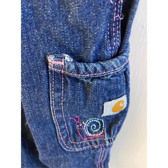 Carhartt short overalls girls 4t denim #13706 bunny and snails snaps - Picture 2 of 7